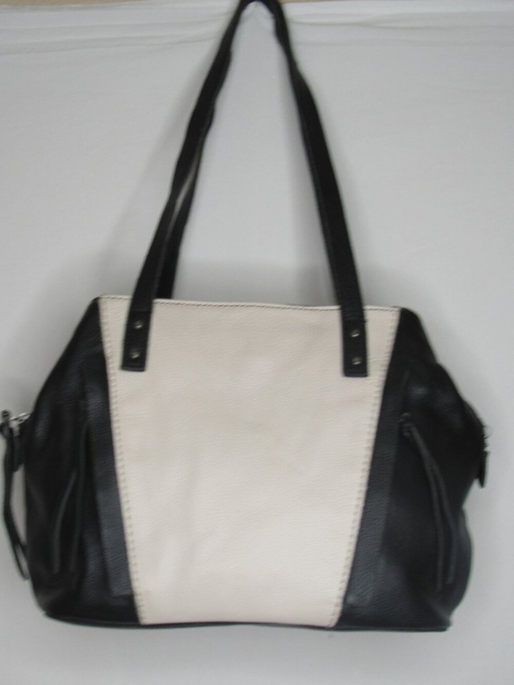 The Sak PARAMOUNT Black White Coloblock Leather Satchel Purse